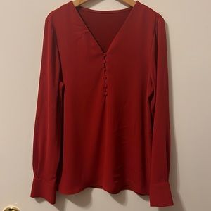 Ann Taylor Mixed Media V-neck Button Front Long Sleeve Top